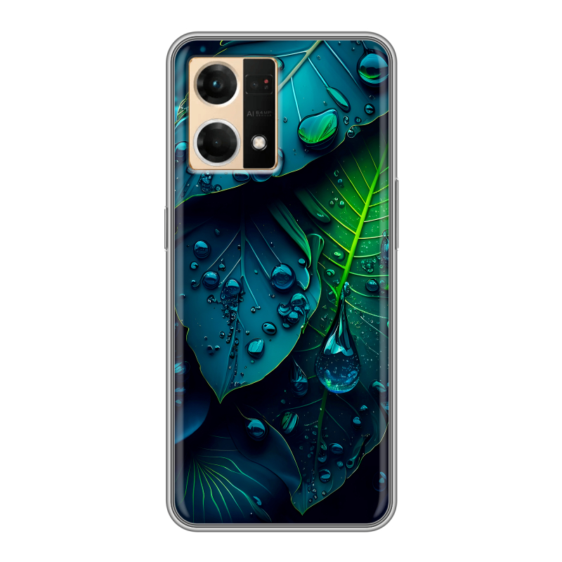 Силиконовый чехол на OPPO Reno7 с принтом Листья Силиконовый чехол на OPPO Reno7 с принтом Листья