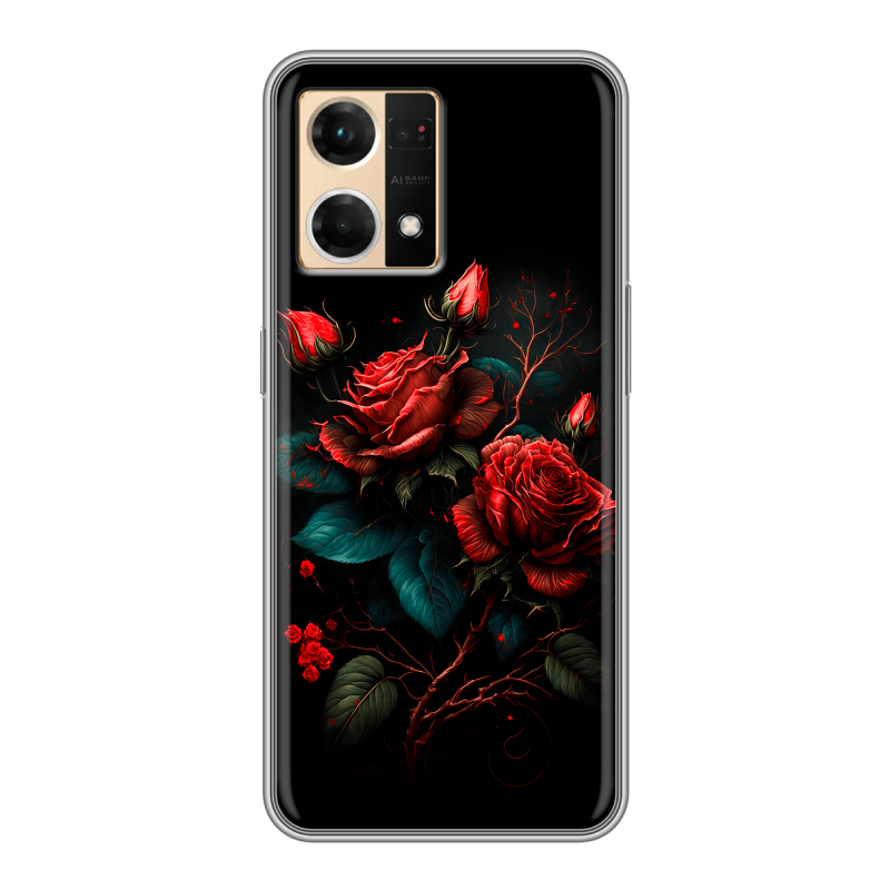 Силиконовый чехол на OPPO Reno7 с принтом Розы красные Силиконовый чехол на OPPO Reno7 с принтом Розы красные