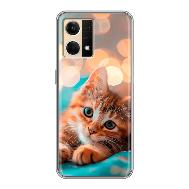 Силиконовый противоударный чехол на OPPO Reno7 с принтом котик Силиконовый противоударный чехол на OPPO Reno7 с принтом котик