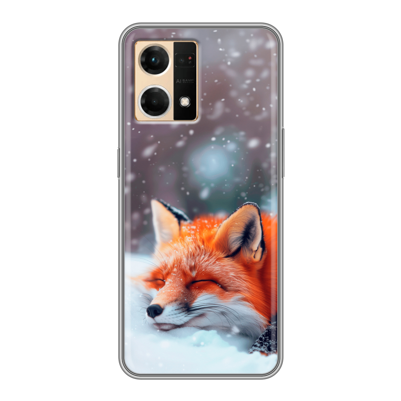 Силиконовый противоударный чехол на OPPO Reno7 с принтом лиса Силиконовый противоударный чехол на OPPO Reno7 с принтом лиса