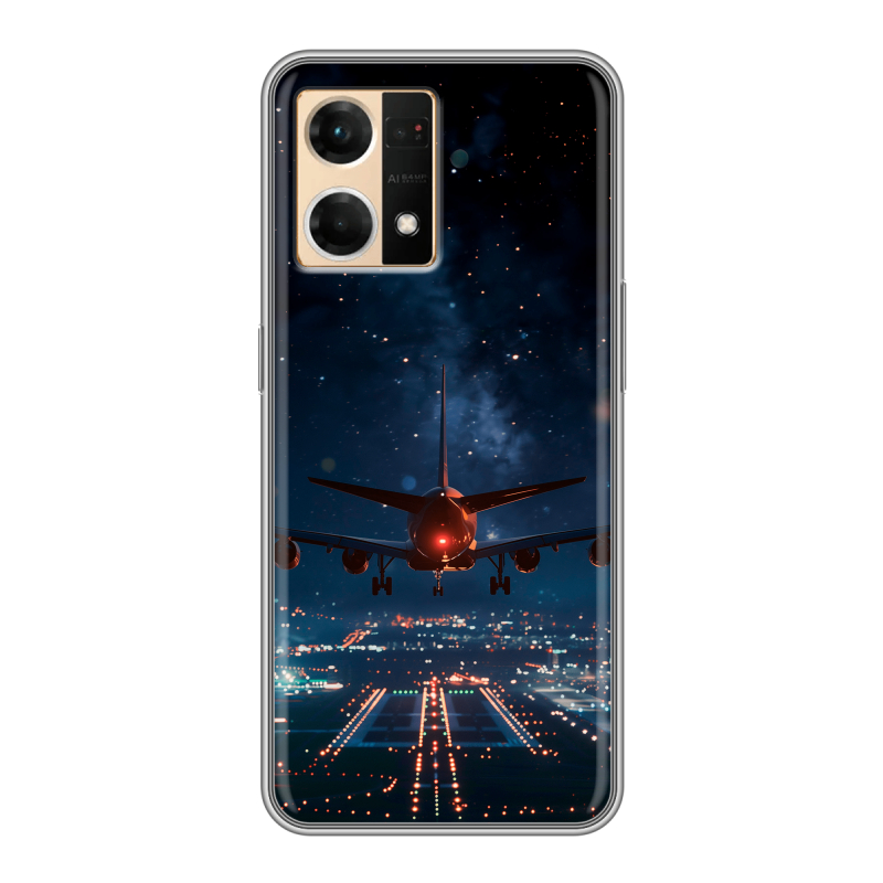 Силиконовый чехол на OPPO Reno7 с принтом самолет Силиконовый чехол на OPPO Reno7 с принтом самолет