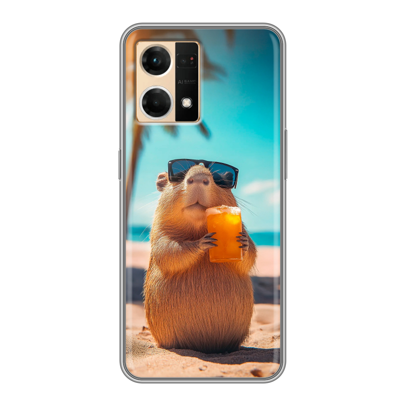 Силиконовый противоударный чехол на OPPO Reno7 с принтом Капибара Силиконовый противоударный чехол на OPPO Reno7 с принтом Капибара