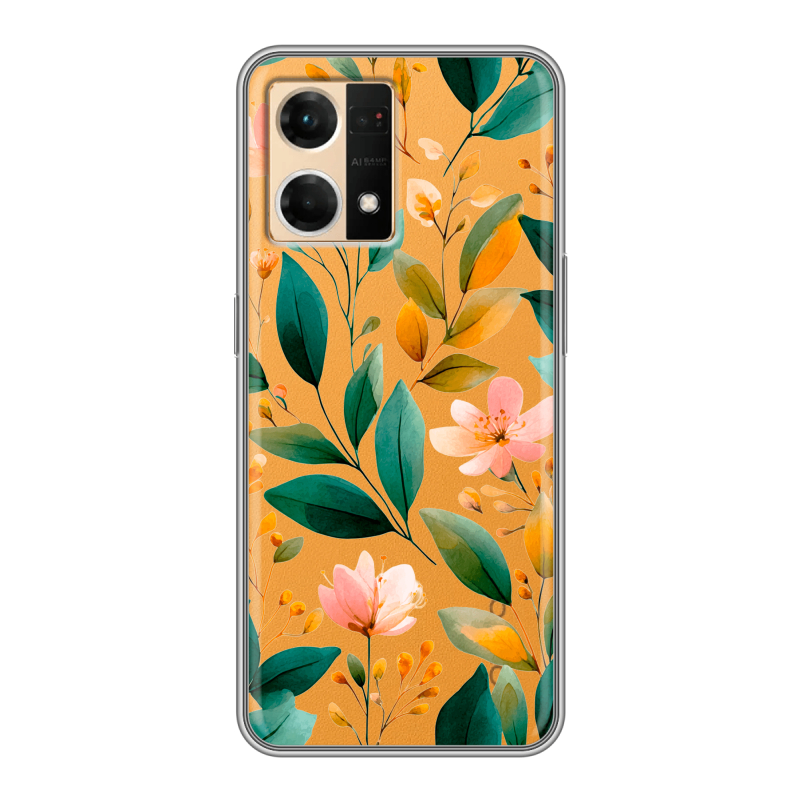 Силиконовый чехол на OPPO Reno7 с принтом Цветы паттерн Силиконовый чехол на OPPO Reno7 с принтом Цветы паттерн