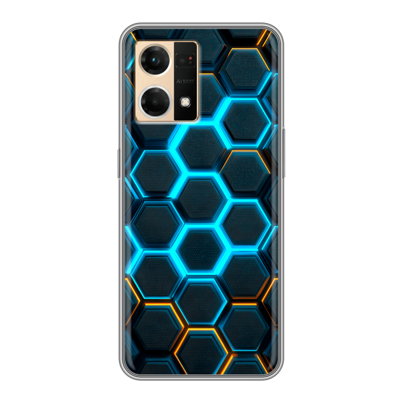 Силиконовый чехол на OPPO Reno7 с принтом Неоновые соты Силиконовый чехол на OPPO Reno7 с принтом Неоновые соты