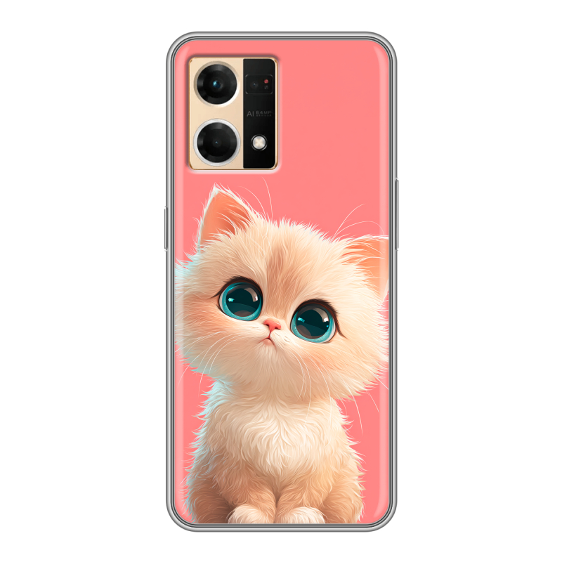 Силиконовый чехол на OPPO Reno7 с принтом Розовый котенок Силиконовый чехол на OPPO Reno7 с принтом Розовый котенок