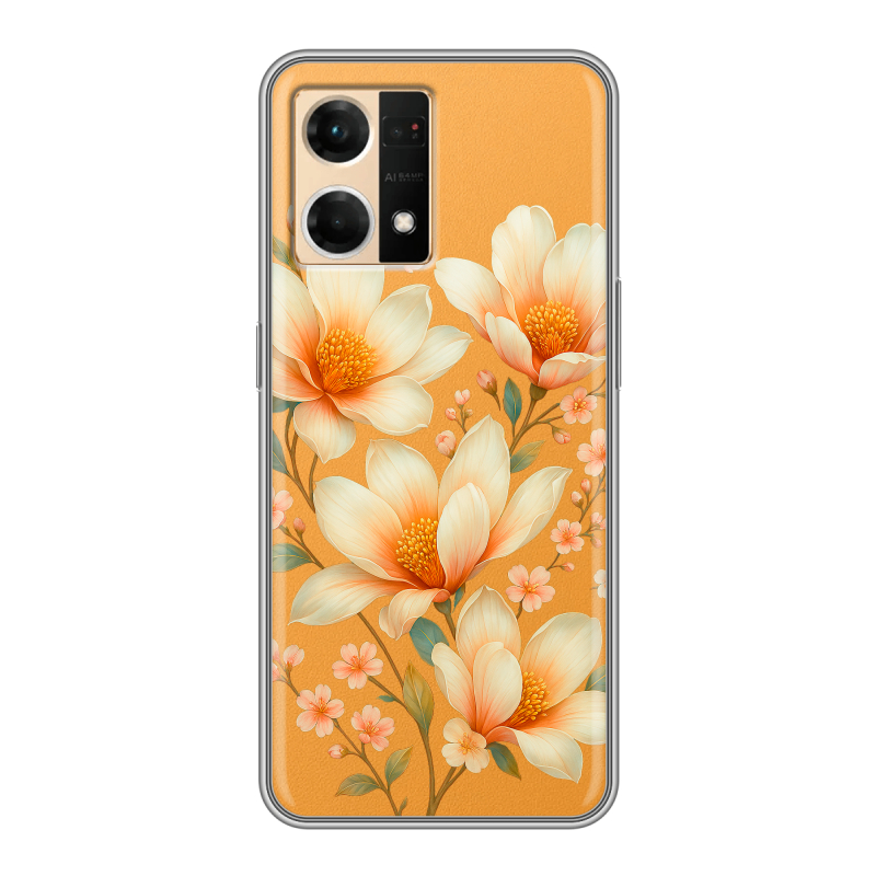 Силиконовый чехол на OPPO Reno7 с принтом Цветы Силиконовый чехол на OPPO Reno7 с принтом Цветы