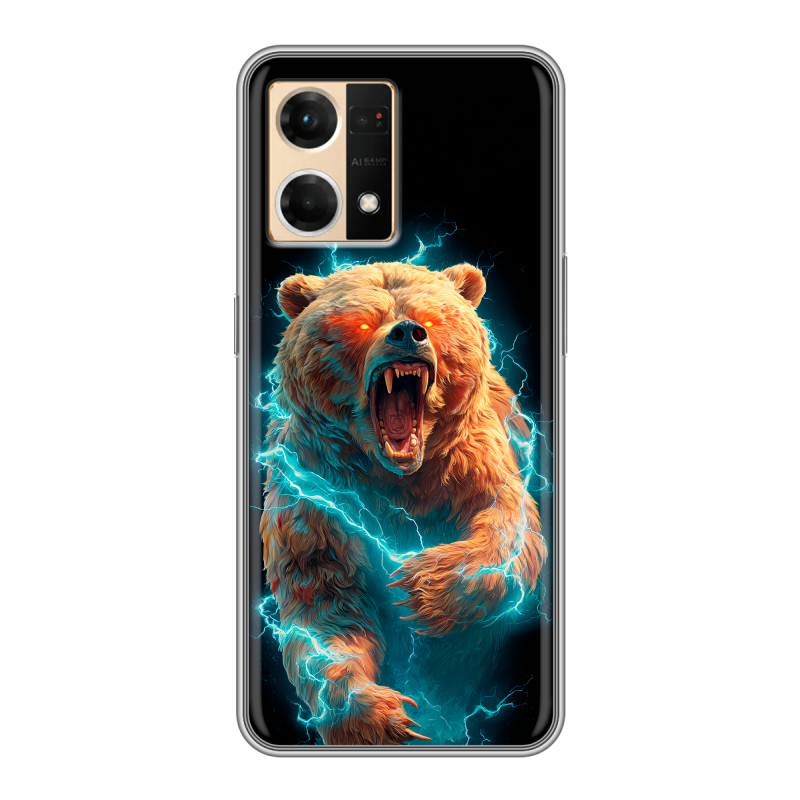Силиконовый чехол на OPPO Reno7 с принтом Медведь Силиконовый чехол на OPPO Reno7 с принтом Медведь