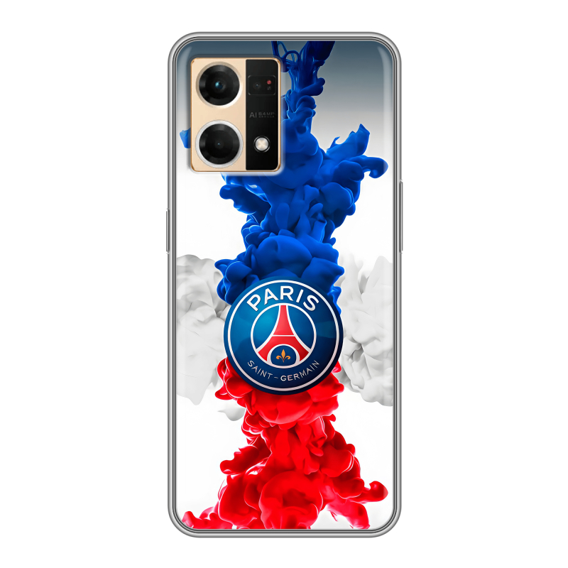 Силиконовый чехол на OPPO Reno7 с принтом PSG ПСЖ Силиконовый чехол на OPPO Reno7 с принтом PSG ПСЖ