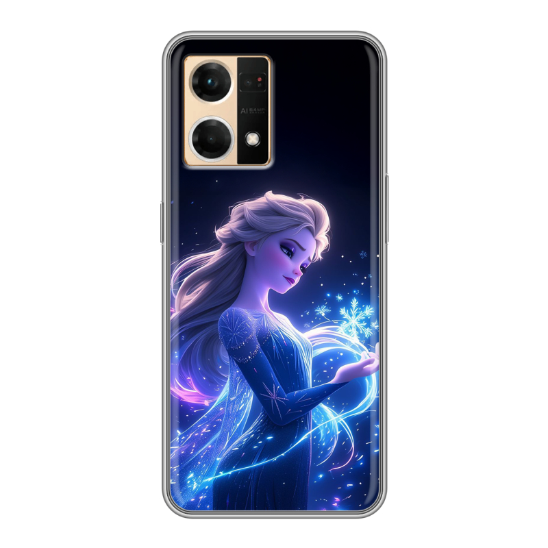 Силиконовый противоударный чехол на OPPO Reno7 с принтом Холодное сердце Frozen Силиконовый противоударный чехол на OPPO Reno7 с принтом Холодное сердце Frozen
