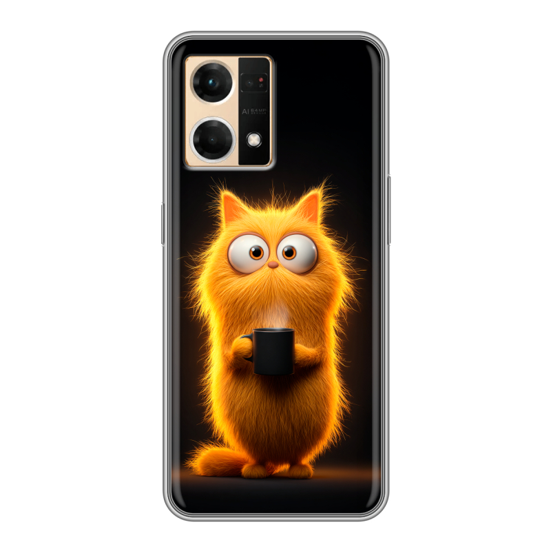 Силиконовый чехол на OPPO Reno7 с принтом Смешной кот Силиконовый чехол на OPPO Reno7 с принтом Смешной кот