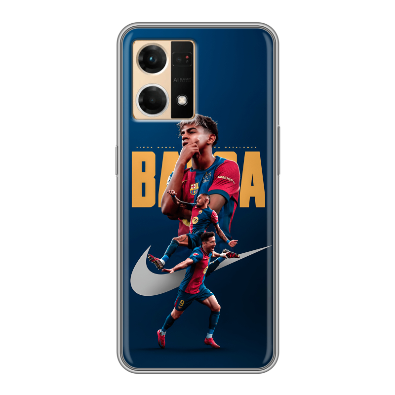 Силиконовый чехол на OPPO Reno7 с принтом Барселона Barca Yamal Силиконовый чехол на OPPO Reno7 с принтом Барселона Barca Yamal