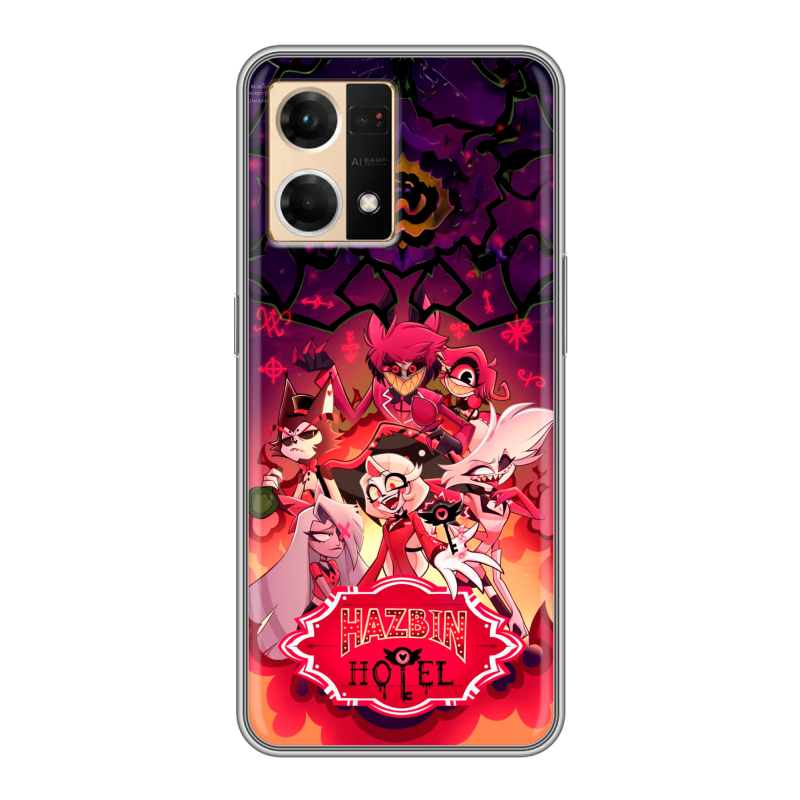 Силиконовый противоударный чехол на OPPO Reno7 с принтом Hazbin Hotel Отель Хазбин Силиконовый противоударный чехол на OPPO Reno7 с принтом Hazbin Hotel Отель Хазбин