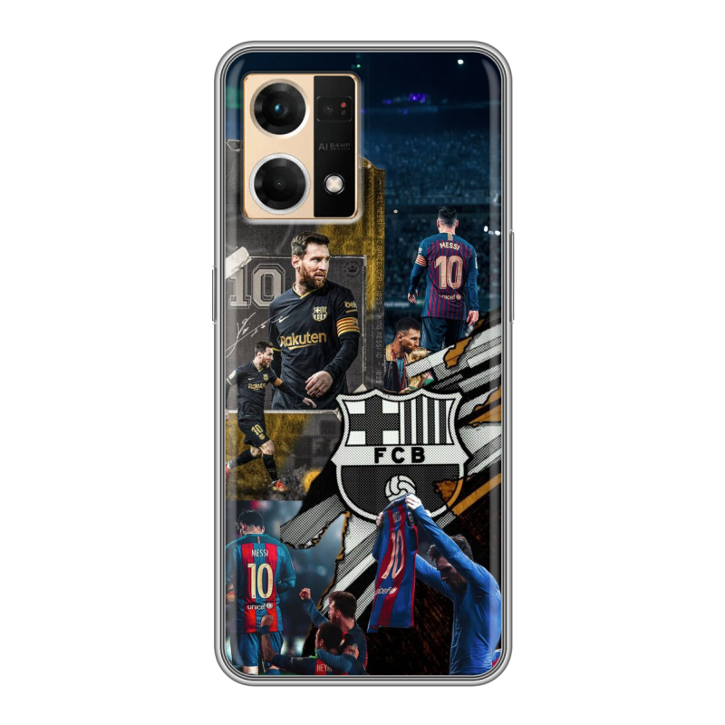 Силиконовый чехол на OPPO Reno7 с принтом Messi Barcelona Силиконовый чехол на OPPO Reno7 с принтом Messi Barcelona
