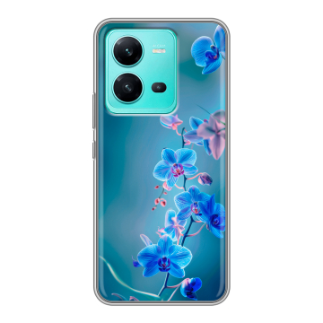 Силиконовый чехол на Vivo V25 с принтом Голубые цветы Силиконовый чехол на Vivo V25 с принтом Голубые цветы