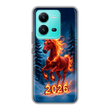 Силиконовый чехол на Vivo V25 с принтом Новый год коня