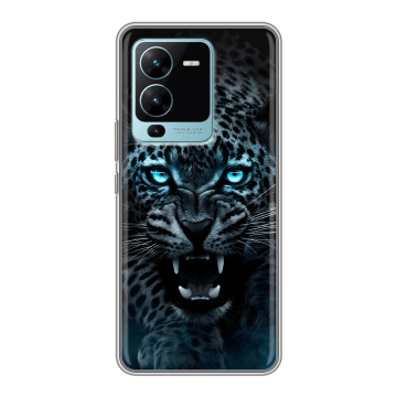 Силиконовый чехол на Vivo V25 Pro с принтом Темный леопард Силиконовый чехол на Vivo V25 Pro с принтом Темный леопард