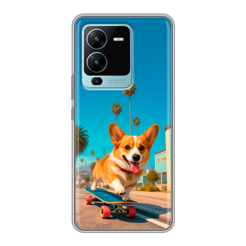Силиконовый чехол на Vivo V25 Pro с принтом Корги на скейте