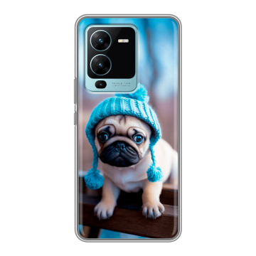 Силиконовый чехол на Vivo V25 Pro с принтом Мопс в шапке