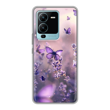 Силиконовый чехол на Vivo V25 Pro с принтом бабочки и лаванда