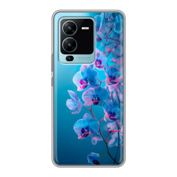 Силиконовый чехол на Vivo V25 Pro с принтом голубые орхидеи
