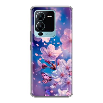 Силиконовый чехол на Vivo V25 Pro с принтом цветы бабочки