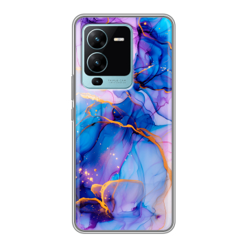 Силиконовый чехол на Vivo V25 Pro с принтом синий мрамор