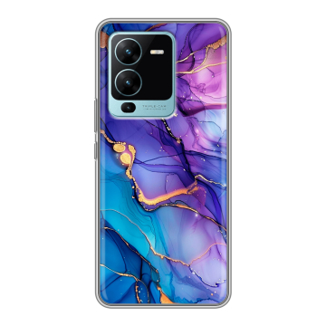 Силиконовый чехол на Vivo V25 Pro с принтом синий мрамор