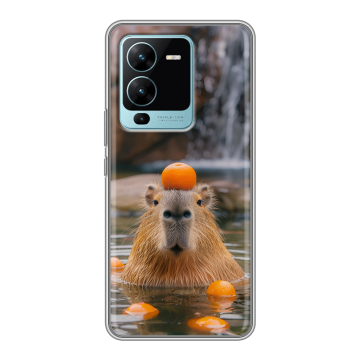 Силиконовый чехол на Vivo V25 Pro с принтом Капибара с апельсином