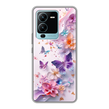 Силиконовый чехол на Vivo V25 Pro с принтом цветы бабочки Силиконовый чехол на Vivo V25 Pro с принтом цветы бабочки
