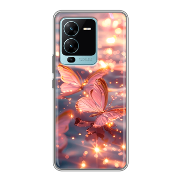 Силиконовый чехол на Vivo V25 Pro с принтом бабочки розовые