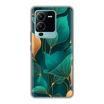 Силиконовый чехол на Vivo V25 Pro с принтом Листья и золото