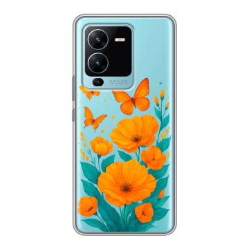 Силиконовый чехол на Vivo V25 Pro с принтом цветы бабочки