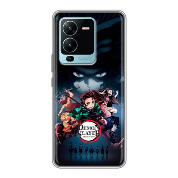 Силиконовый чехол на Vivo V25 Pro с принтом Demon Slayer Клинок рассекающий демонов