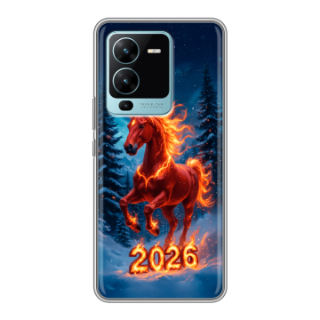 Силиконовый чехол на Vivo V25 Pro с принтом Новый год коня