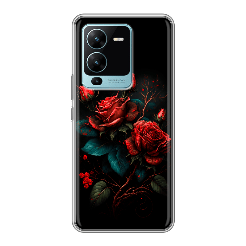 Силиконовый противоударный чехол на Vivo V25 Pro с принтом Розы красные Силиконовый противоударный чехол на Vivo V25 Pro с принтом Розы красные
