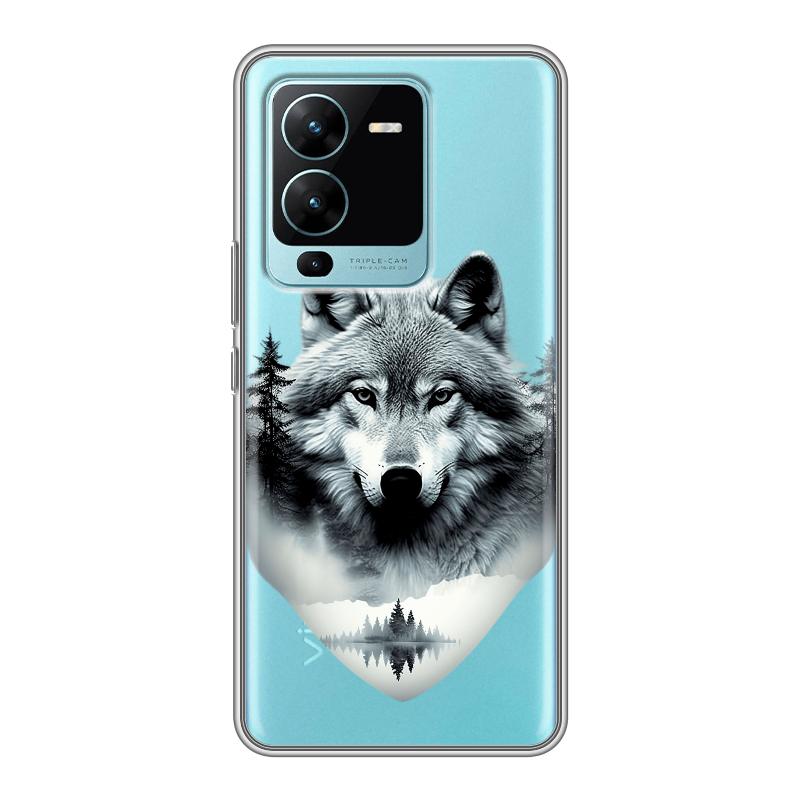 Силиконовый чехол на Vivo V25 Pro с принтом Волк в лесу Силиконовый чехол на Vivo V25 Pro с принтом Волк в лесу
