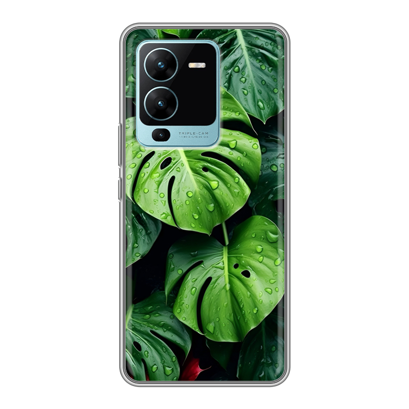 Силиконовый противоударный чехол на Vivo V25 Pro с принтом Листья Силиконовый противоударный чехол на Vivo V25 Pro с принтом Листья