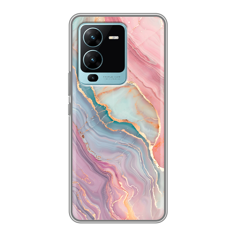 Силиконовый противоударный чехол на Vivo V25 Pro с принтом розовый мрамор Силиконовый противоударный чехол на Vivo V25 Pro с принтом розовый мрамор