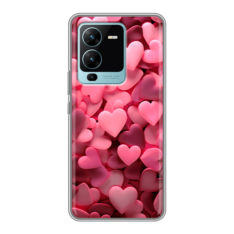Силиконовый противоударный чехол на Vivo V25 Pro с принтом розовые сердечки Силиконовый противоударный чехол на Vivo V25 Pro с принтом розовые сердечки