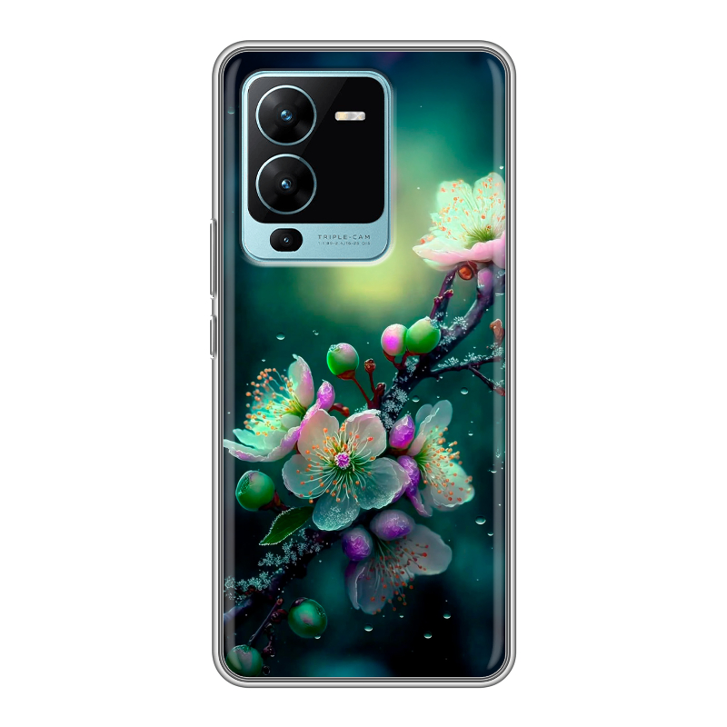 Силиконовый противоударный чехол на Vivo V25 Pro с принтом Цветы и мрамор Силиконовый противоударный чехол на Vivo V25 Pro с принтом Цветы и мрамор