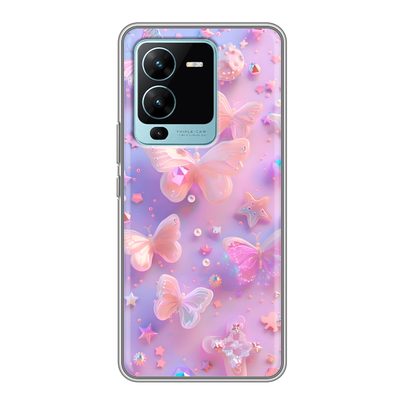 Силиконовый противоударный чехол на Vivo V25 Pro с принтом Бабочки Силиконовый противоударный чехол на Vivo V25 Pro с принтом Бабочки