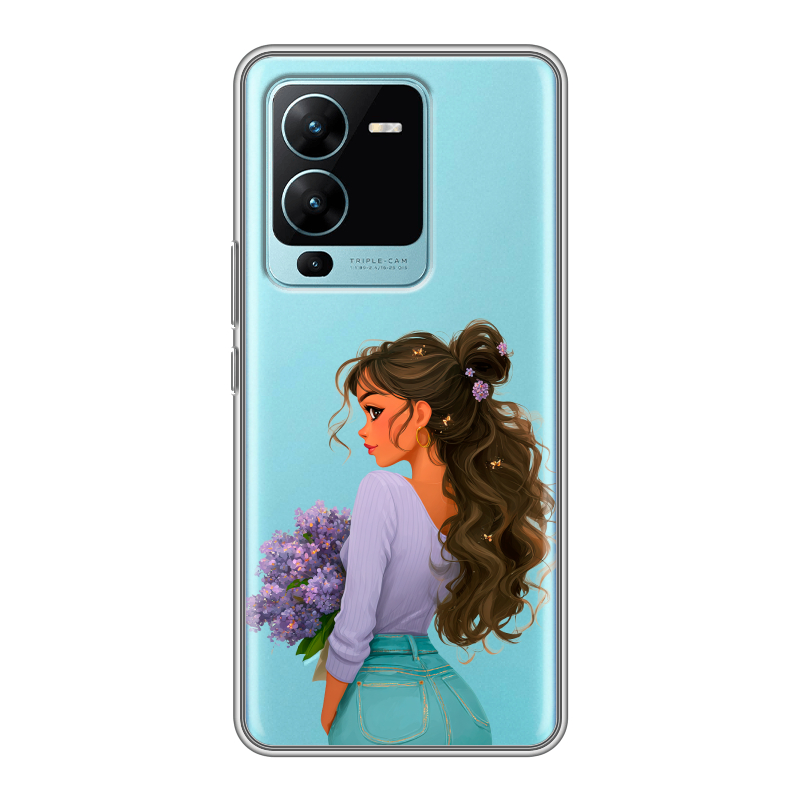 Силиконовый чехол на Vivo V25 Pro с принтом девушка цветы Силиконовый чехол на Vivo V25 Pro с принтом девушка цветы