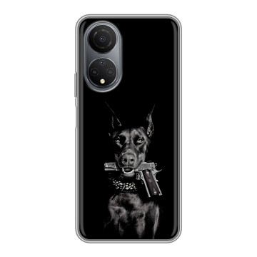 Силиконовый чехол на Huawei Honor X7 с принтом Доберман и пистолет