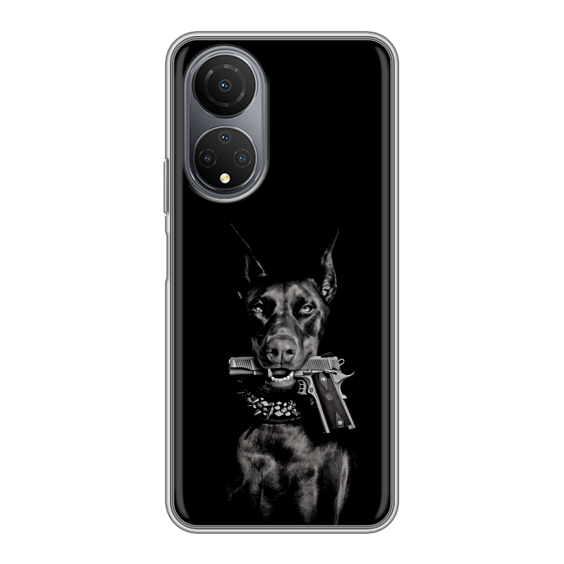 Силиконовый чехол на Huawei Honor X7 с принтом Доберман и пистолет Силиконовый чехол на Huawei Honor X7 с принтом Доберман и пистолет