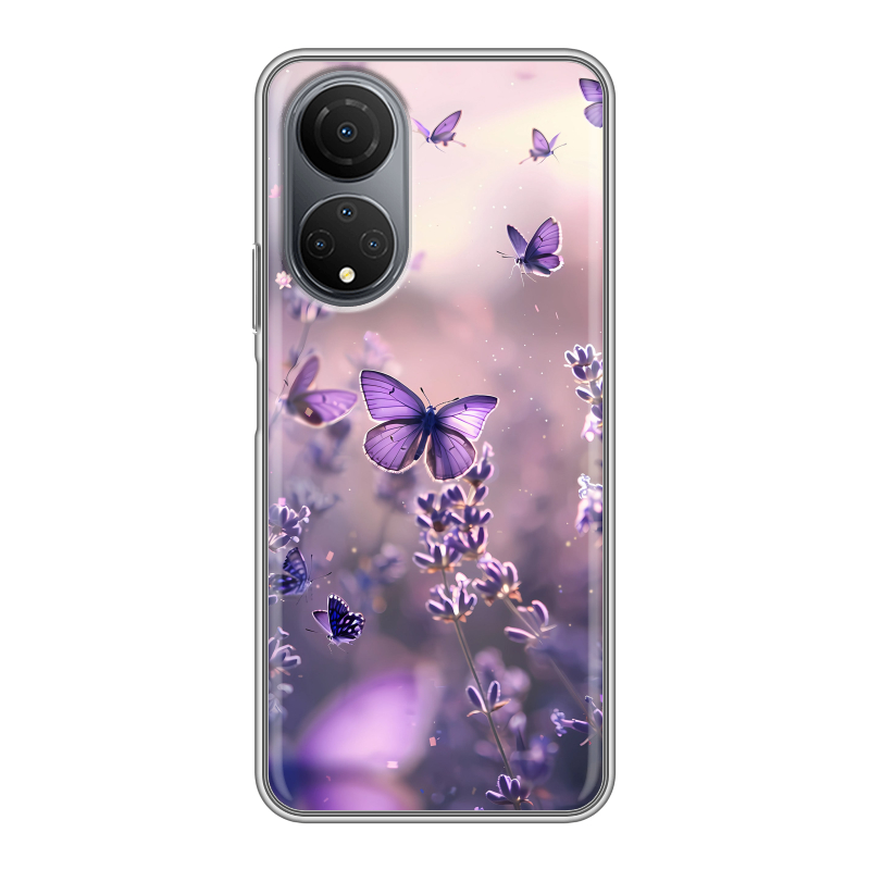 Силиконовый противоударный чехол на Huawei Honor X7 с принтом бабочки и лаванда Силиконовый противоударный чехол на Huawei Honor X7 с принтом бабочки и лаванда