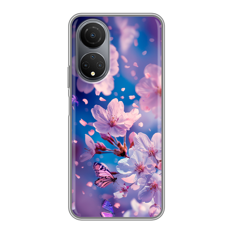 Силиконовый противоударный чехол на Huawei Honor X7 с принтом цветы бабочки Силиконовый противоударный чехол на Huawei Honor X7 с принтом цветы бабочки