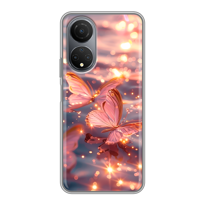 Силиконовый противоударный чехол на Huawei Honor X7 с принтом бабочки розовые Силиконовый противоударный чехол на Huawei Honor X7 с принтом бабочки розовые