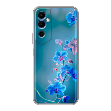 Силиконовый чехол на Tecno Pova Neo 2 с принтом Голубые цветы Силиконовый чехол на Tecno Pova Neo 2 с принтом Голубые цветы