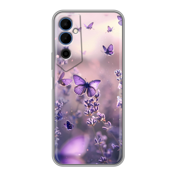 Силиконовый чехол на Tecno Pova Neo 2 с принтом бабочки и лаванда Силиконовый чехол на Tecno Pova Neo 2 с принтом бабочки и лаванда