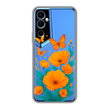 Силиконовый чехол на Tecno Pova Neo 2 с принтом цветы бабочки